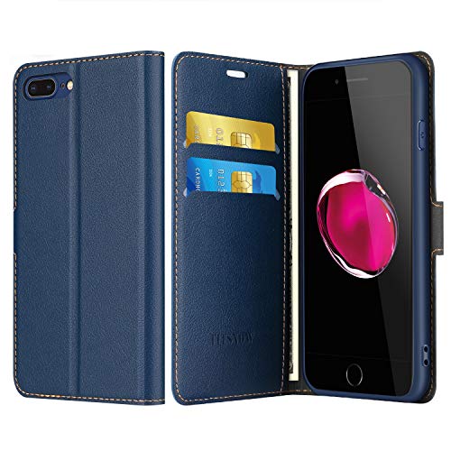 ELESNOW Case Compatible with iPhone 7 Plus / 8 Plus, High-grade Leather Flip Wallet Phone Case Cover for Apple iPhone 7 Plus / 8 Plus (Deep Blue)