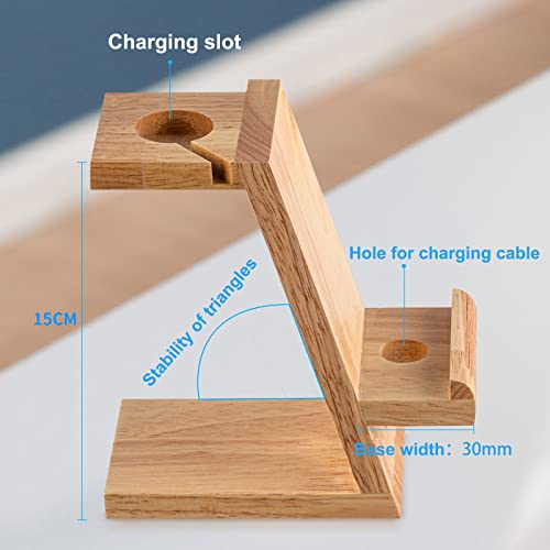 For Apple Watch Stand, Dreamholder 2 in 1 Natural Wood Phone Holder, Desktop Stand Charging Dock for iPhone 14 13 12 11 All Series and Apple Watch Series 8/SE2/7/6/SE/5/4/3/2/1
