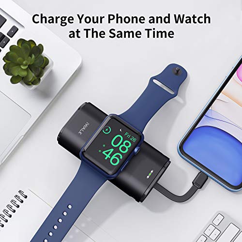 iWALK Portable Apple Watch Charger, 9000mAh Power Bank with Built in Cable, Apple Watch and Phone Charger, Compatible with Apple Watch Series 8/7/6/Se/5/4/3/2, iPhone14/ 13/12/12 Pro Max/ 11/6s,Black