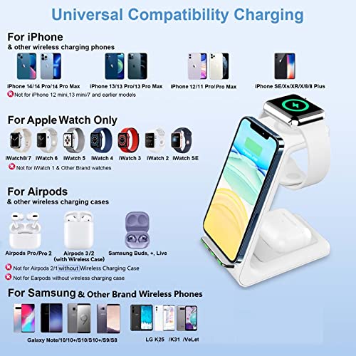 Wireless Charger 3 in 1 for Apple Devices,18W Charging Station Stand Dock for iPhone 14/13/12/11 Pro/Pro Max/XS/XR/X/8(Plus), Apple Watch 7/6/5/4/3/2/SE,AirPods Pro/3, Qi-Phones (White)
