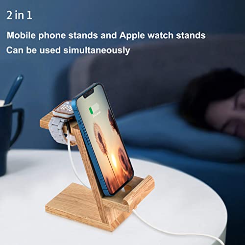 For Apple Watch Stand, Dreamholder 2 in 1 Natural Wood Phone Holder, Desktop Stand Charging Dock for iPhone 14 13 12 11 All Series and Apple Watch Series 8/SE2/7/6/SE/5/4/3/2/1