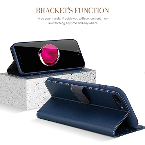 ELESNOW Case Compatible with iPhone 7 Plus / 8 Plus, High-grade Leather Flip Wallet Phone Case Cover for Apple iPhone 7 Plus / 8 Plus (Deep Blue)