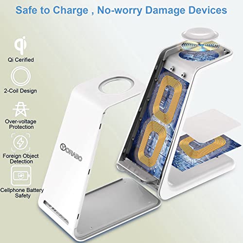 Wireless Charger 3 in 1 for Apple Devices,18W Charging Station Stand Dock for iPhone 14/13/12/11 Pro/Pro Max/XS/XR/X/8(Plus), Apple Watch 7/6/5/4/3/2/SE,AirPods Pro/3, Qi-Phones (White)