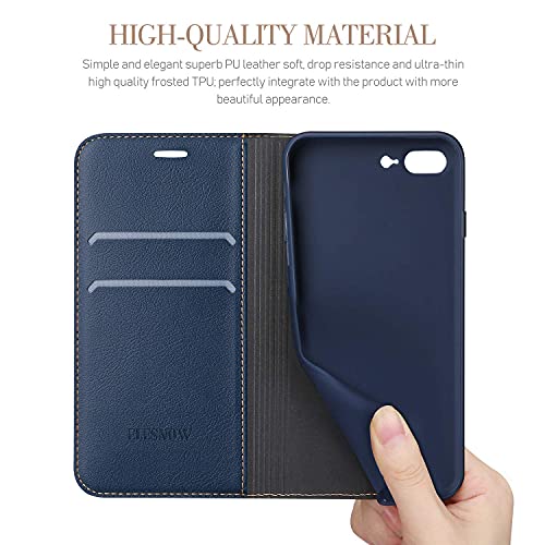 ELESNOW Case Compatible with iPhone 7 Plus / 8 Plus, High-grade Leather Flip Wallet Phone Case Cover for Apple iPhone 7 Plus / 8 Plus (Deep Blue)