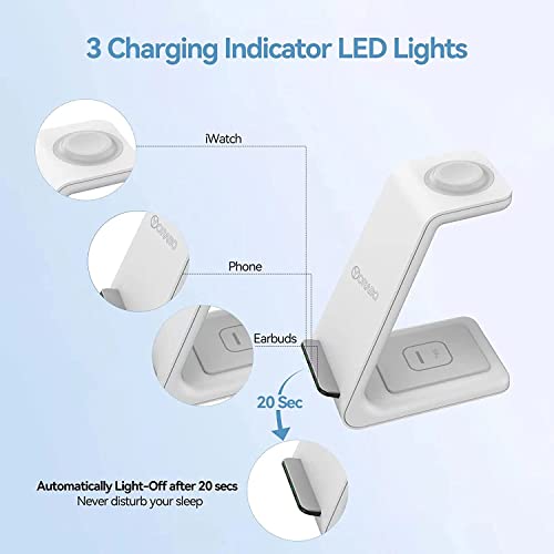 Wireless Charger 3 in 1 for Apple Devices,18W Charging Station Stand Dock for iPhone 14/13/12/11 Pro/Pro Max/XS/XR/X/8(Plus), Apple Watch 7/6/5/4/3/2/SE,AirPods Pro/3, Qi-Phones (White)