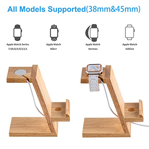 For Apple Watch Stand, Dreamholder 2 in 1 Natural Wood Phone Holder, Desktop Stand Charging Dock for iPhone 14 13 12 11 All Series and Apple Watch Series 8/SE2/7/6/SE/5/4/3/2/1