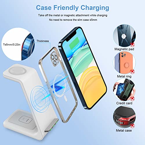 Wireless Charger 3 in 1 for Apple Devices,18W Charging Station Stand Dock for iPhone 14/13/12/11 Pro/Pro Max/XS/XR/X/8(Plus), Apple Watch 7/6/5/4/3/2/SE,AirPods Pro/3, Qi-Phones (White)