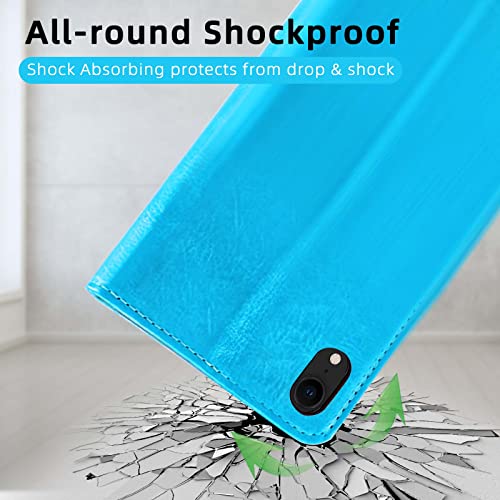 iPhone XR Wallet Case,6.1-inch,MONASAY [Glass Screen Protector Included] Flip Folio Leather Cell Phone Cover with Credit Card Holder for Apple iPhone XR,Light blue