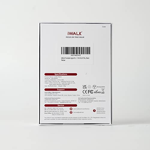 iWALK Portable Apple Watch Charger, 9000mAh Power Bank with Built in Cable, Apple Watch and Phone Charger, Compatible with Apple Watch Series 8/7/6/Se/5/4/3/2, iPhone14/ 13/12/12 Pro Max/ 11/6s,Black