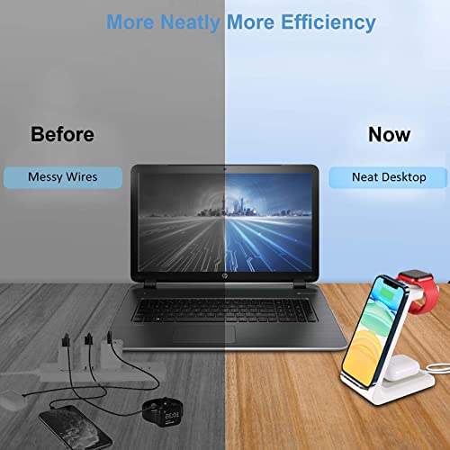 Wireless Charger 3 in 1 for Apple Devices,18W Charging Station Stand Dock for iPhone 14/13/12/11 Pro/Pro Max/XS/XR/X/8(Plus), Apple Watch 7/6/5/4/3/2/SE,AirPods Pro/3, Qi-Phones (White)