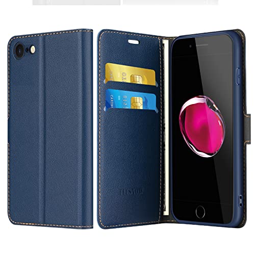 ELESNOW Case Compatible with iPhone SE 2022 / iPhone SE 2020 / iPhone 7 / iPhone 8, High-grade Leather Flip Wallet Phone Case Cover for Apple iPhone SE 2022 / iPhone SE 2020/7 / 8 (Deep Blue)