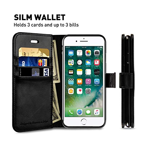 MONASAY Wallet Case for iPhone 7 Plus Wallet Case/iPhone 8 Plus,5.5 -inch [Glass Screen Protector Included] Flip Folio Leather Cell Phone Cover with Credit Card Holder for Apple 7 Plus/8 Plus,Black
