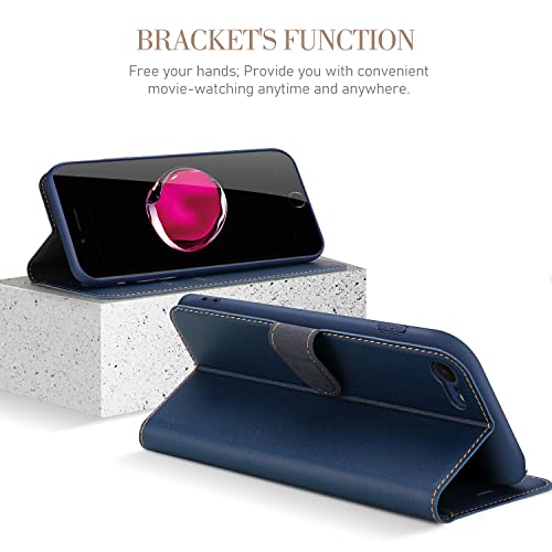 ELESNOW Case Compatible with iPhone SE 2022 / iPhone SE 2020 / iPhone 7 / iPhone 8, High-grade Leather Flip Wallet Phone Case Cover for Apple iPhone SE 2022 / iPhone SE 2020/7 / 8 (Deep Blue)