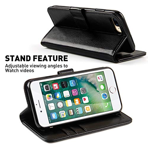 MONASAY Wallet Case for iPhone 7 Plus Wallet Case/iPhone 8 Plus,5.5 -inch [Glass Screen Protector Included] Flip Folio Leather Cell Phone Cover with Credit Card Holder for Apple 7 Plus/8 Plus,Black