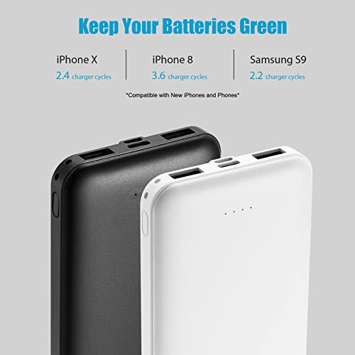 【2-Pack】Miady 10000mAh Power Bank Portable Charger, Type C Input/Output & 2.4A Dual USB Fast Charging External Battery Pack Compatible with iPhone, Samsung, Huawei, iPad, and More