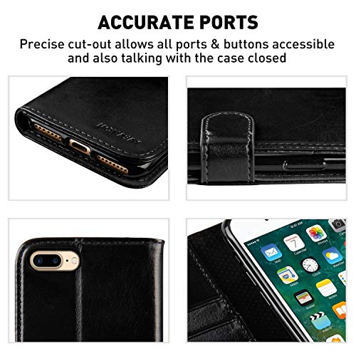 MONASAY Wallet Case for iPhone 7 Plus Wallet Case/iPhone 8 Plus,5.5 -inch [Glass Screen Protector Included] Flip Folio Leather Cell Phone Cover with Credit Card Holder for Apple 7 Plus/8 Plus,Black