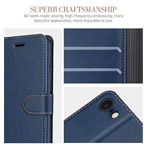 ELESNOW Case Compatible with iPhone SE 2022 / iPhone SE 2020 / iPhone 7 / iPhone 8, High-grade Leather Flip Wallet Phone Case Cover for Apple iPhone SE 2022 / iPhone SE 2020/7 / 8 (Deep Blue)