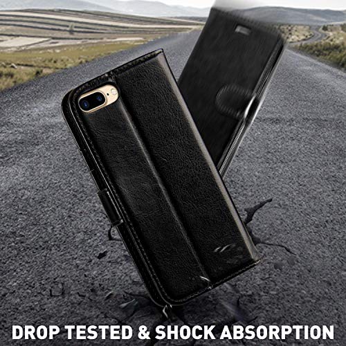 MONASAY Wallet Case for iPhone 7 Plus Wallet Case/iPhone 8 Plus,5.5 -inch [Glass Screen Protector Included] Flip Folio Leather Cell Phone Cover with Credit Card Holder for Apple 7 Plus/8 Plus,Black