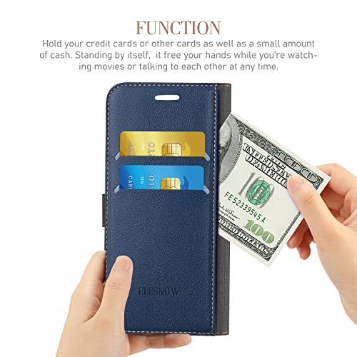 ELESNOW Case Compatible with iPhone SE 2022 / iPhone SE 2020 / iPhone 7 / iPhone 8, High-grade Leather Flip Wallet Phone Case Cover for Apple iPhone SE 2022 / iPhone SE 2020/7 / 8 (Deep Blue)