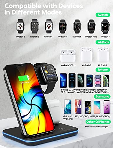 Wireless Charger 3 in 1 Wireless Charging Station with Plug and Indicator for iPhone 14/13/12/11 Pro/XS, Air Pods 3/2/1/pro, Apple iWatch Series 8/7/6/5/4/3, Samsung and Qi-Certified Phones