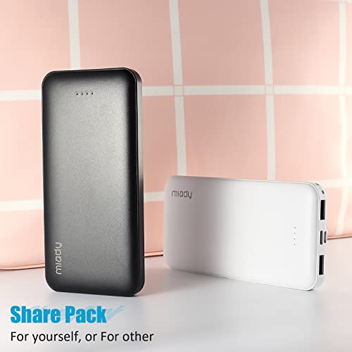 【2-Pack】Miady 10000mAh Power Bank Portable Charger, Type C Input/Output & 2.4A Dual USB Fast Charging External Battery Pack Compatible with iPhone, Samsung, Huawei, iPad, and More
