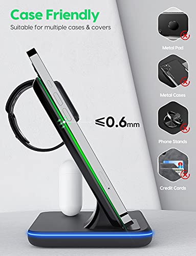 Wireless Charger 3 in 1 Wireless Charging Station with Plug and Indicator for iPhone 14/13/12/11 Pro/XS, Air Pods 3/2/1/pro, Apple iWatch Series 8/7/6/5/4/3, Samsung and Qi-Certified Phones