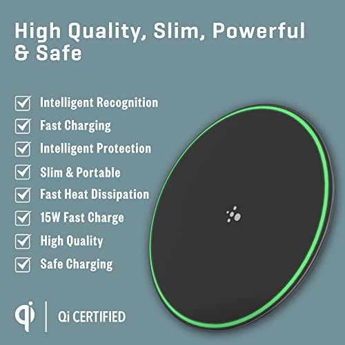 WATCHEM 15W Fast Wireless Phone Charger - Qi-Certified Charging Pad for iPhone, Samsung, Huawei, Sony - Universal Phone Compatibility