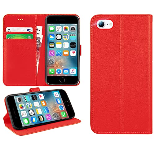 DN-Technology iPhone SE 2022 Case, iPhone SE 2020 Case/iPhone 7 Case/iPhone 8 Case Flip Leather Wallet Book Stand Folio Card Holder Phone Cover For iPhone SE (3rd Gen 2022) iPHONE SE 3 5G(RED)