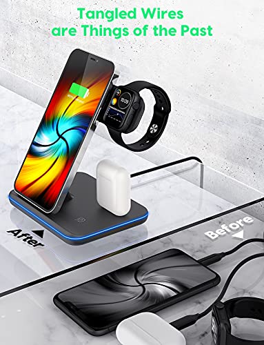 Wireless Charger 3 in 1 Wireless Charging Station with Plug and Indicator for iPhone 14/13/12/11 Pro/XS, Air Pods 3/2/1/pro, Apple iWatch Series 8/7/6/5/4/3, Samsung and Qi-Certified Phones