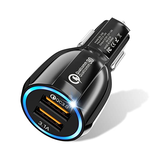 DK177 Car Charger, Mini 30W/6A QC 3.0 Dual Port USB Car Phone Charger 12/32V Fast Charging Adapter for iPhone/Samsung/iPad Pro/All Smartphone