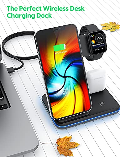 Wireless Charger 3 in 1 Wireless Charging Station with Plug and Indicator for iPhone 14/13/12/11 Pro/XS, Air Pods 3/2/1/pro, Apple iWatch Series 8/7/6/5/4/3, Samsung and Qi-Certified Phones