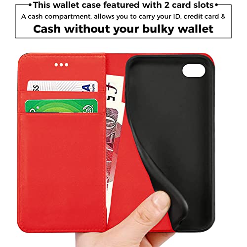 DN-Technology iPhone SE 2022 Case, iPhone SE 2020 Case/iPhone 7 Case/iPhone 8 Case Flip Leather Wallet Book Stand Folio Card Holder Phone Cover For iPhone SE (3rd Gen 2022) iPHONE SE 3 5G(RED)