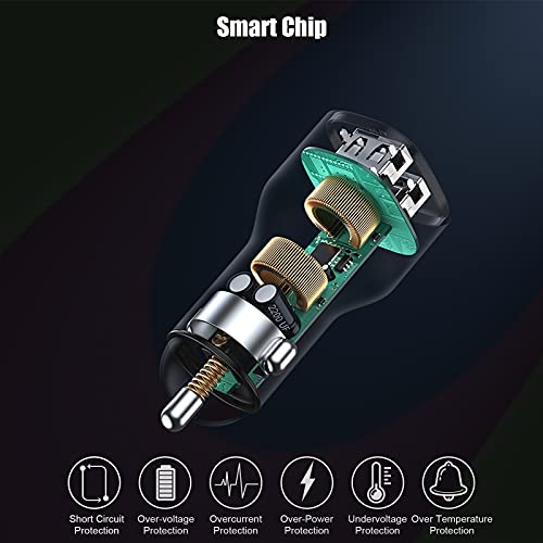 DK177 Car Charger, Mini 30W/6A QC 3.0 Dual Port USB Car Phone Charger 12/32V Fast Charging Adapter for iPhone/Samsung/iPad Pro/All Smartphone