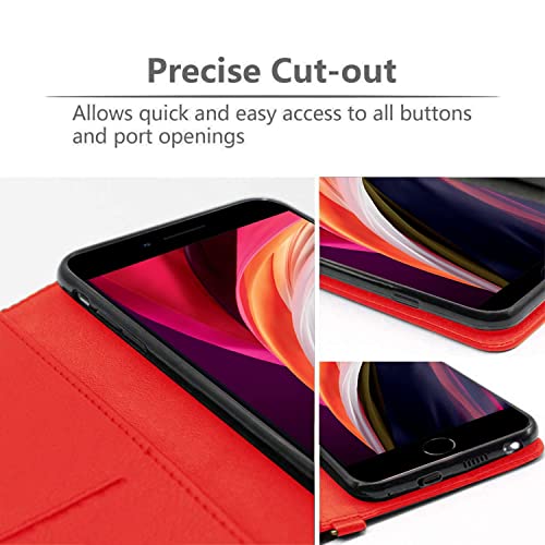 DN-Technology iPhone SE 2022 Case, iPhone SE 2020 Case/iPhone 7 Case/iPhone 8 Case Flip Leather Wallet Book Stand Folio Card Holder Phone Cover For iPhone SE (3rd Gen 2022) iPHONE SE 3 5G(RED)