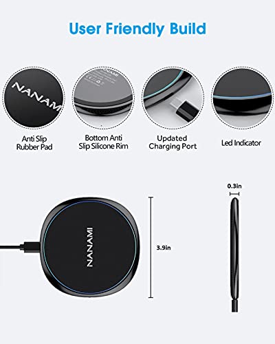 NANAMI Wireless Charger for iPhone and Samsung - Wireless Charging Pad Qi-Certified 10W Max for iPhone 14 13 12 SE 2 11 Xs XR X 8 Plus 8 New Airpods and Galaxy S23 S22 S21 S20 S10 S9 S8 Plus Note 20