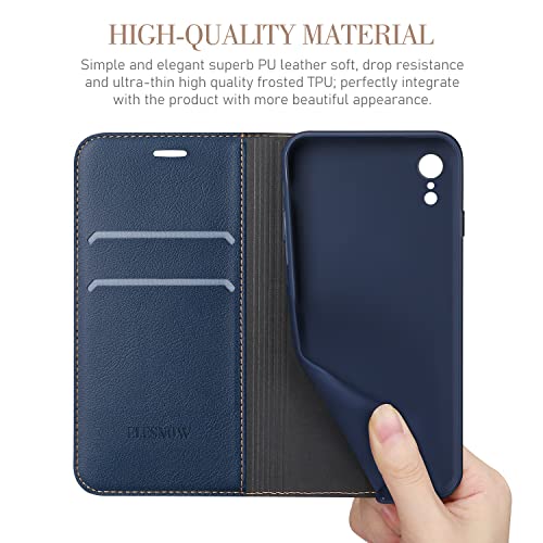 ELESNOW Case Compatible with iPhone XR, High-grade Leather Flip Wallet Phone Case Cover for Apple iPhone XR (Deep Blue)