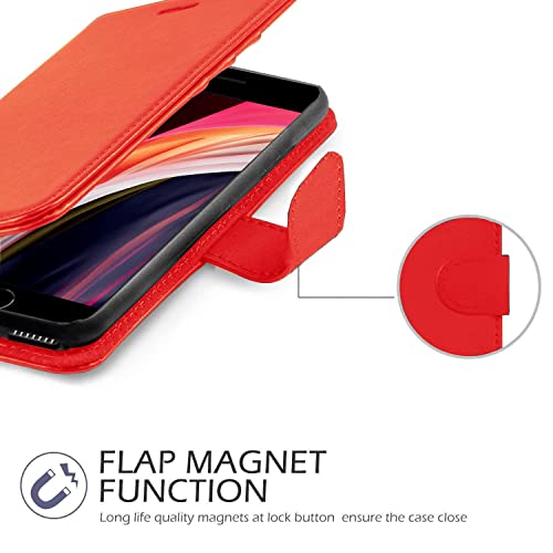 DN-Technology iPhone SE 2022 Case, iPhone SE 2020 Case/iPhone 7 Case/iPhone 8 Case Flip Leather Wallet Book Stand Folio Card Holder Phone Cover For iPhone SE (3rd Gen 2022) iPHONE SE 3 5G(RED)