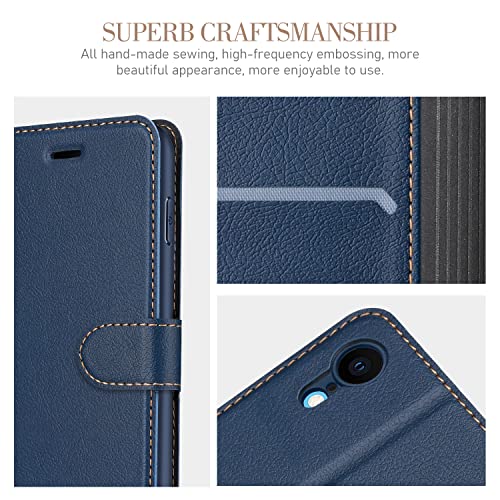 ELESNOW Case Compatible with iPhone XR, High-grade Leather Flip Wallet Phone Case Cover for Apple iPhone XR (Deep Blue)