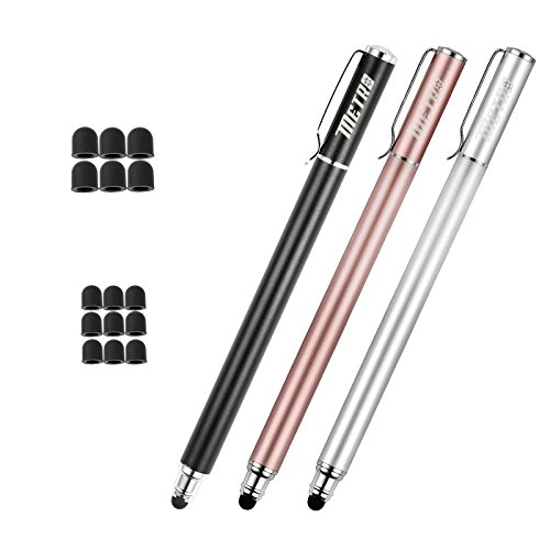 METRO Stylus Pen for Tablets Capacitive 2-in-1 Styli Pencil with Extra 20PCS Rubber Tips,Compatible with Apple iPad/Pro,iPhone,Smartphones,Samsung Galaxy Touchscreen Devices (Black/Rose Gold/Silver)