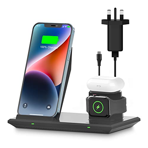 NANAMI 3 in 1 Wireless Charging Station Dock with 18W Plug, Qi-Certified Charger for iPhone 14/13/12/11/XS Max/XR/X/8P/8 Apple Watch Series/AirPods Pro, Induction Charger Stand for Samsung Galaxy S22