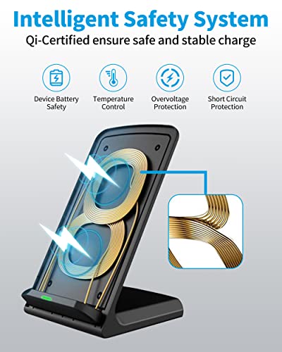 DGBAY Twin iPhone Wireless Charger, 15w Qi Fast Charge for Apple iPhone 14 13 12 11 Pro Max, Mini, Xs, X, 8 Plus Cell Phone & AirPods Pro 2 Charging Stand (2-Pack)