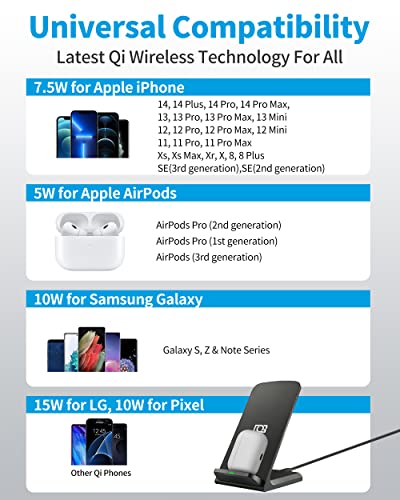 DGBAY Twin iPhone Wireless Charger, 15w Qi Fast Charge for Apple iPhone 14 13 12 11 Pro Max, Mini, Xs, X, 8 Plus Cell Phone & AirPods Pro 2 Charging Stand (2-Pack)