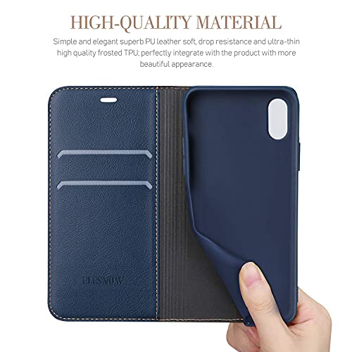 ELESNOW Case Compatible with iPhone X/XS, High-grade Leather Flip Wallet Phone Case Cover for Apple iPhone X/XS (Deep Blue)