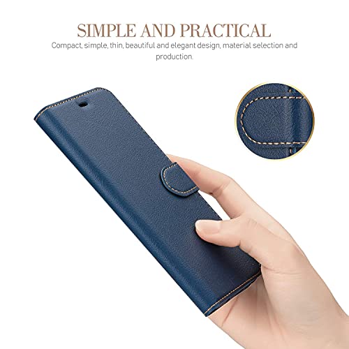 ELESNOW Case Compatible with iPhone X/XS, High-grade Leather Flip Wallet Phone Case Cover for Apple iPhone X/XS (Deep Blue)