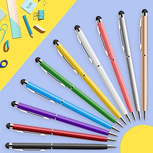Mixoo Stylus Pen 10 Pack Universal Capacitive 2 in 1 Retractable Ballpoint Pens and Styli Touch Screen Pencil for Tablets/iPad/iPhone/Smartphones/Samsung Galaxy All Touchscreen Devices, Muliple Colors