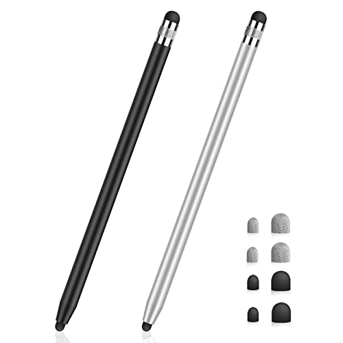 MEKO Stylus Pens for Touch Screens, Universal Tablet Pen Capacitive 2 in 1 Stylus for iPhone/iPad/pro/Mini/Air/Samsung/Tablet with 8 Replace Tips(Black+Silver)