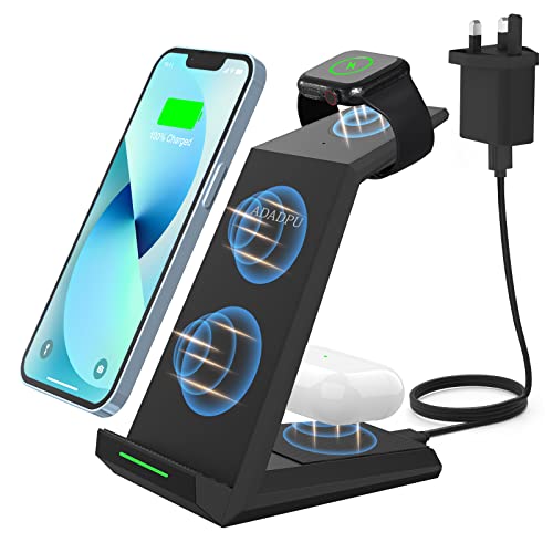 Wireless Charger 3 in 1 - ADADPU 15W Fast Charging Station for Apple iWatch Series 7/6/SE/5/4/3/2,Charger Stand for Multiple Devices iPhone 13/12/11 Pro Max/XS/XR/X/8,Airpods Pro,Samsung Galaxy Phone