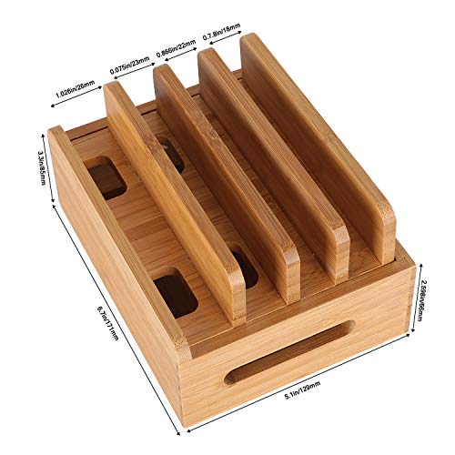 XPhonew Bamboo Wood Desktop Multi-device Cords Organizer Stand and Charging Station Charger Dock Cradle Holder for iPhone 14 13 12 11 Pro Max XS iPad Mini 4 5 Samsung OnePlus LG Smartphones and Tablet