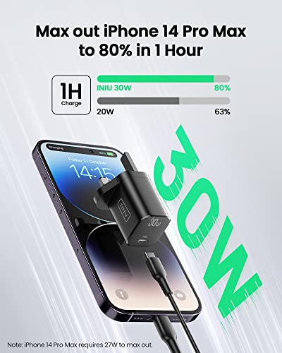 USB C Plug, INIU 30W USB C Charger PD 3.0 Charging Power Adapter Type C Fast Wall Mobile Phone Charger, UK USB-C Adaptor for iPhone 14 Pro Max iPad Samsung S22 Google Pixel 7 Tablet Laptop etc.