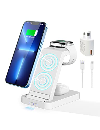 3 in 1 Wireless Charger, 15W Fast Wireless Charging Station for iPhone 14/13/12/Pro/SE/X/XR/XS/8 Plus Samsung Galaxy S21 S20 Qi Phone, Apple Watch Series 8/7/6/SE/5/4/3/2, Airpods Pro 2